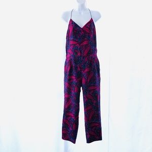 Jumpsuit Purple Pink Blue Floral Silk Size 6